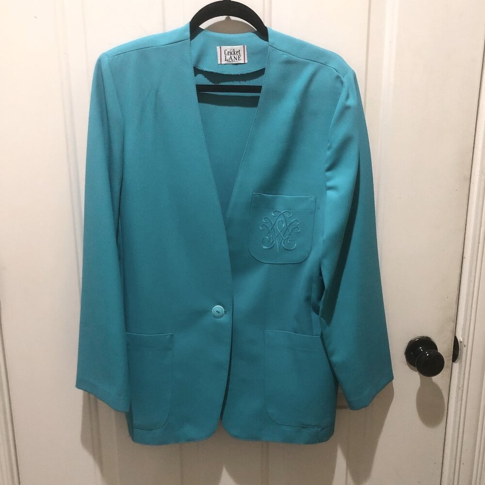 Vintage Cricket Lane Blue Blazer Jacket Size 14 Button Front 80s Style